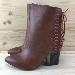 Bumper “Melody 01” Cognac Lace-Up Heel Ankle Boots